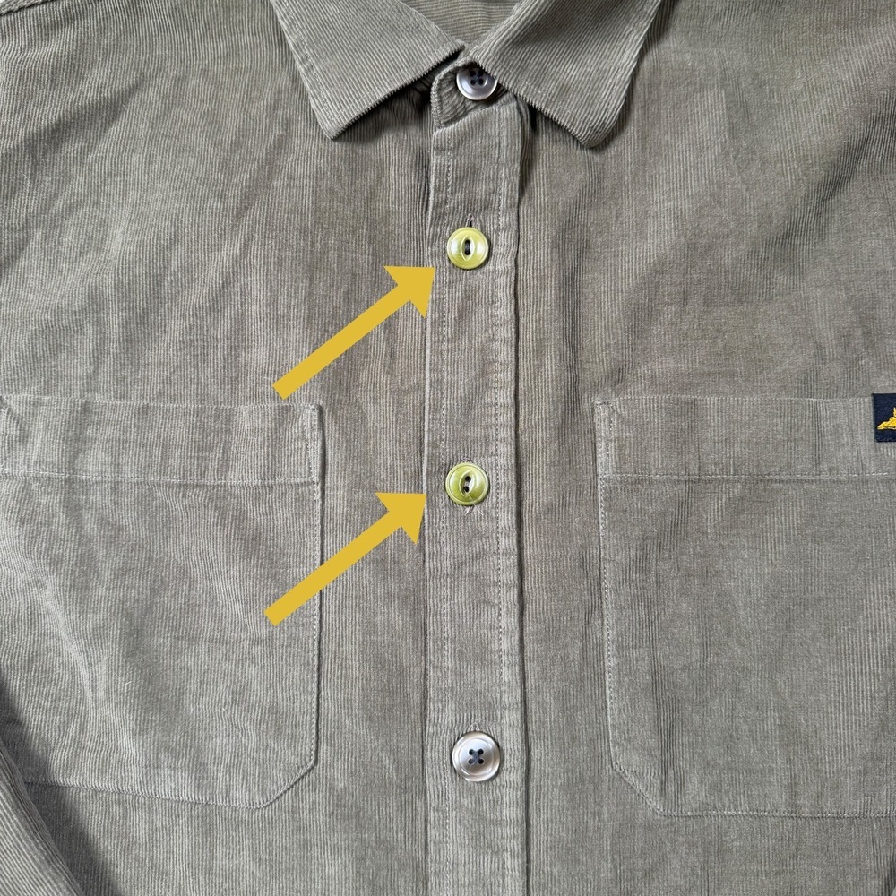 Le Mont St Michel Corduroy Olive Button Down Shirt Men's Small-Missing Buttons - Picture 5 of 12